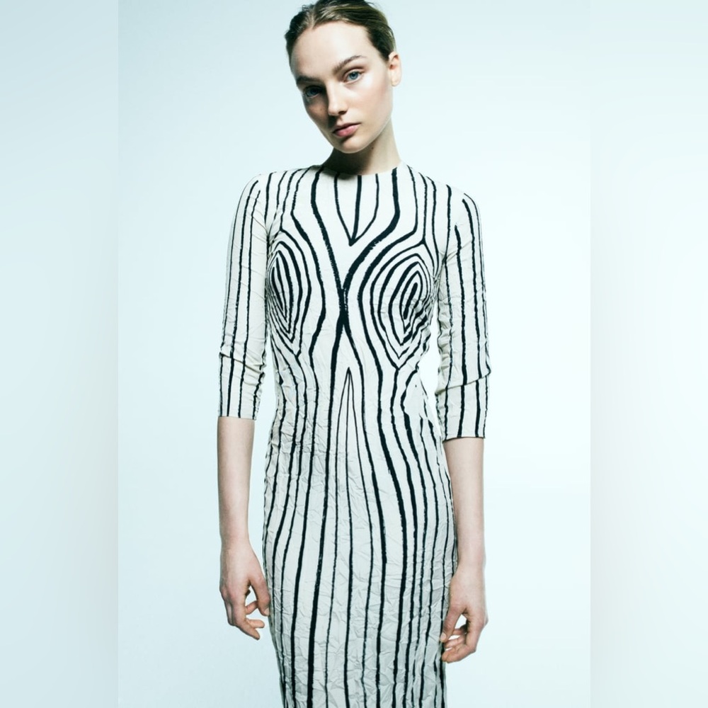 Zara limited edition PRINTED crinkle effect textured long sz.S